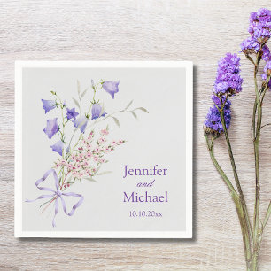 Purple Wildflower Ribbon Elegant Wedding Napkin