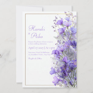 Purple Wildflower Romantic Gold Line Frame Wedding Invitation