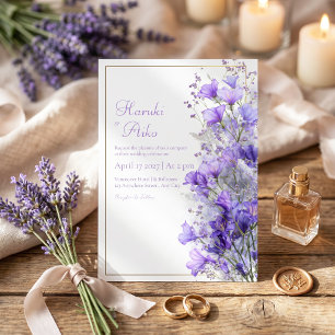 Purple Wildflower Romantic Gold Line Frame Wedding Invitation