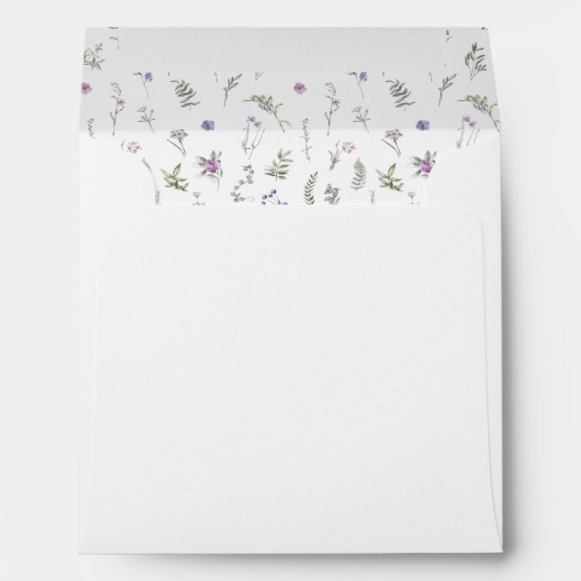Purple wildflower rustic wedding square envelope (Back (Bottom))