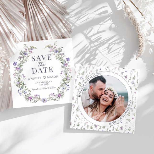 Purple wildflower Save the Date photo invitation (Creator Uploaded)