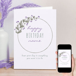 Purple Wildflower Simple Personalised Birthday Card