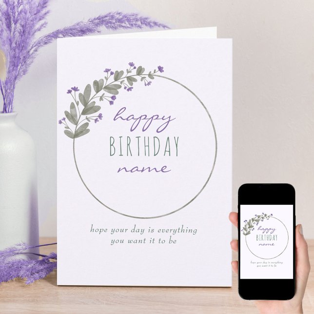 Purple Wildflower Simple Personalised Birthday Card (Creator Uploaded)