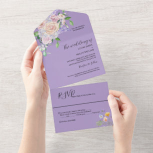 Purple Wildflower Summer Floral Wedding All In One Invitation