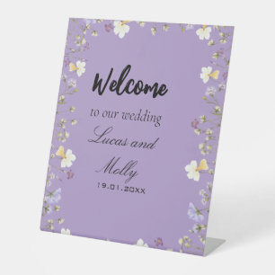 Purple Wildflower Summer Floral wedding  Pedestal Sign