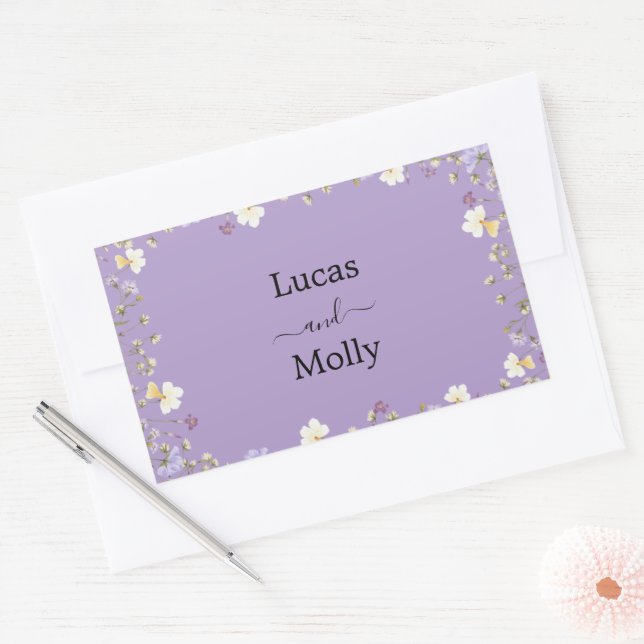 Purple Wildflower Summer Floral Wedding Rectangular Sticker (Envelope)