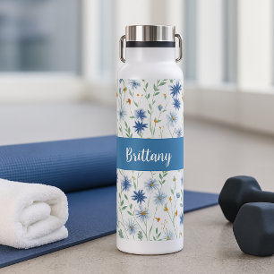 Purple Wildflower Watercolor Monogram Name Water Bottle