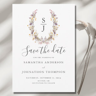 Purple Wildflower Wedding Flat Save The Date Card