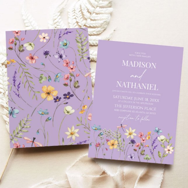 Purple Wildflower Wild Flower Floral Wedding Invitation (Creator Uploaded)