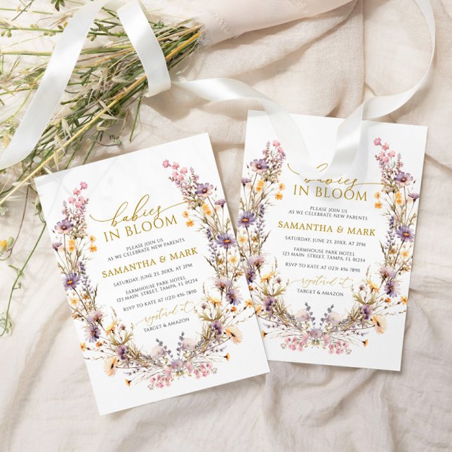 Purple Wildflowers Babies in Bloom Twins Shower Invitation (Creator Uploaded)
