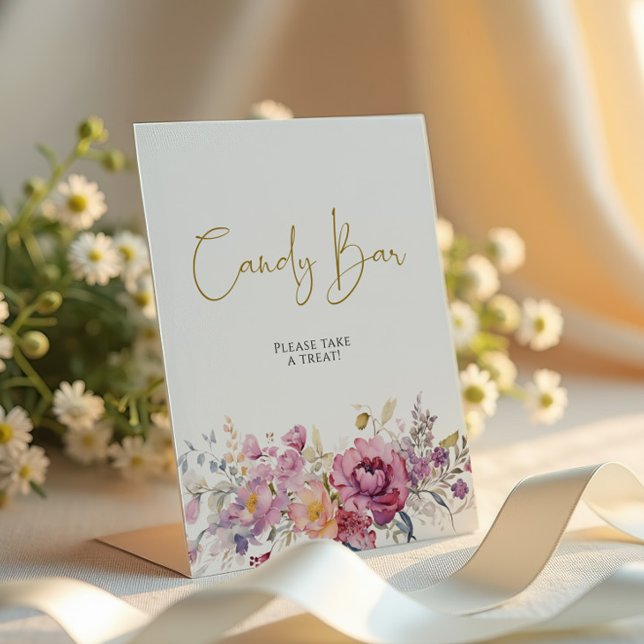 Purple Wildflowers Baby Shower Candy Bar Pedestal Sign (Creator Uploaded)