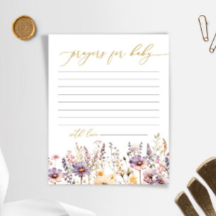 Purple Wildflowers Baby Shower Prayer Card