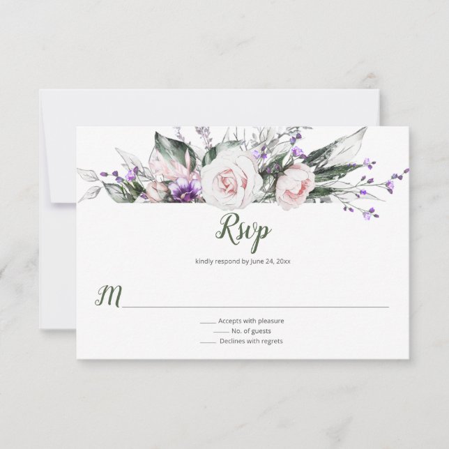 Purple Wildflowers Blush Pink Roses | RSVP Card (Front)