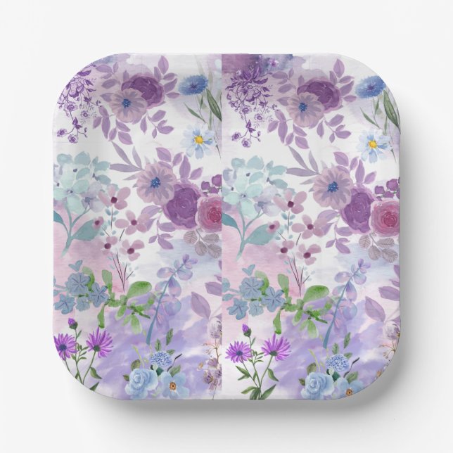 Purple wildflowers bridal shower paper plate (Front)