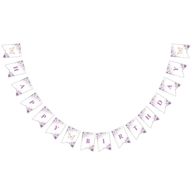 Purple wildflowers butterflies Happy birthday Bunting (All)