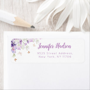 Purple wildflowers butterfly Return Address Label