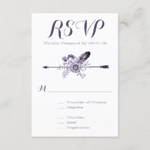 Purple Wildflowers Feathers and Arrow RSVP Card