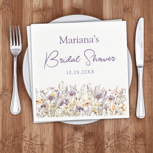 Purple Wildflowers Floral Bridal Shower Napkin (Creator Uploaded)