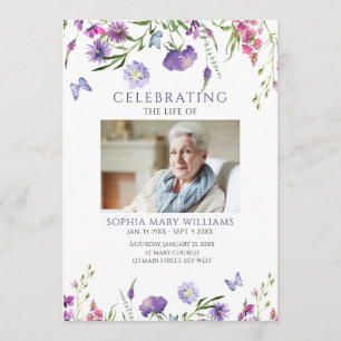 Purple Wildflowers Funeral Order of Service  Program