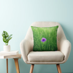 Purple Wildflowers In Green Field Cushion