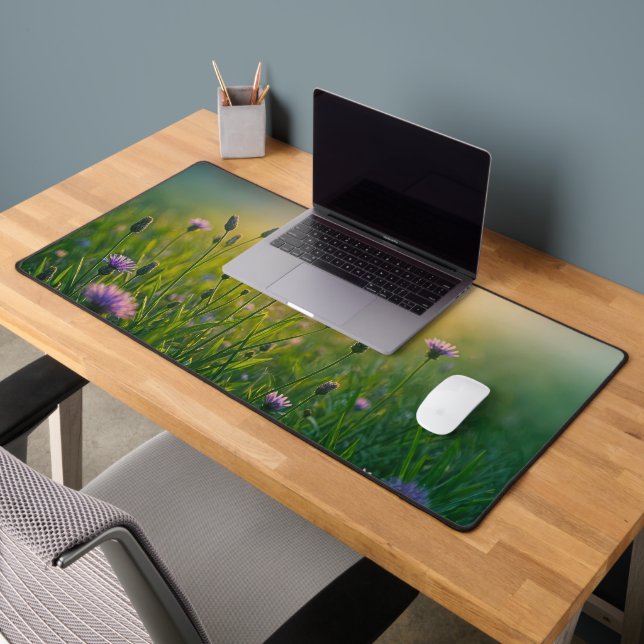 Purple Wildflowers In Misty Meadow Desk Mat (Office 2)