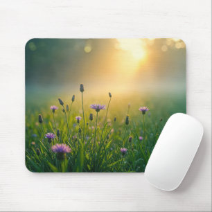 Purple Wildflowers In Misty Meadow Mouse Pad