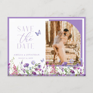 Purple Wildflowers Save The Date Wedding Postcard