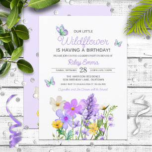 Purple Wildflowers Theme Girl's Birthday Invitation