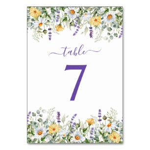 Purple Wildflowers Watercolor Border Table Number
