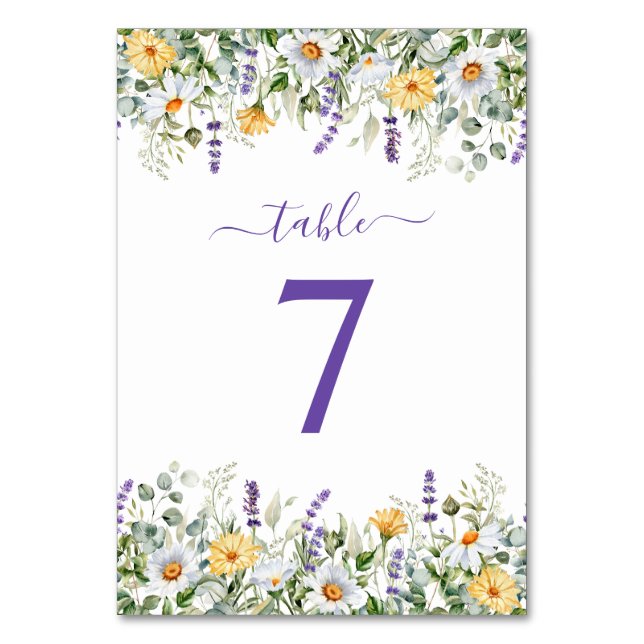 Purple Wildflowers Watercolor Border Table Number (Front)