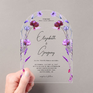Purple Wildflowers Wedding Acrylic Invitations