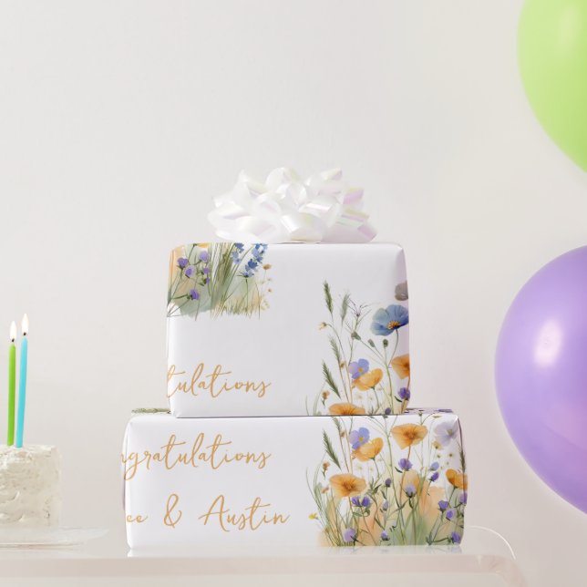 Purple Wildflowers Wedding/Shower Congratulations  Wrapping Paper (Party Gifts)