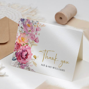 Purple Wildflowers Wedding Thank You Card