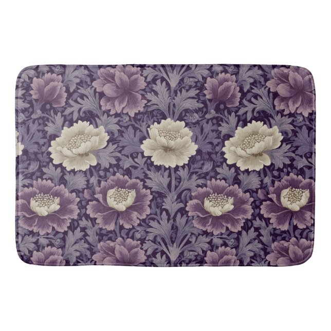 Purple William Morris Style Floral  Bath Mat (Front)