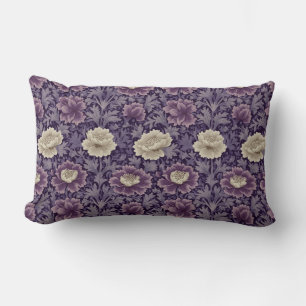 Purple William Morris Style Floral  Lumbar Cushion