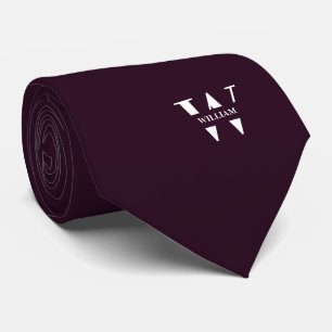 Purple Wine Colour Elegant Monogram + Name  Tie