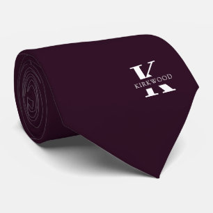 Purple Wine   Elegant Monogram+Name   One-Sided Tie
