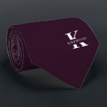 Purple Wine | Elegant Monogram Name | two-Sided Tie<br><div class="desc">An elegant two-sided necktie featuring a bold white monogram across a Wine purple backdrop. On top of this monogram sits your first or last name spelled out in all capitals. If you prefer a bolder look for the personal name inside of the large letter you can do the following: Use...</div>