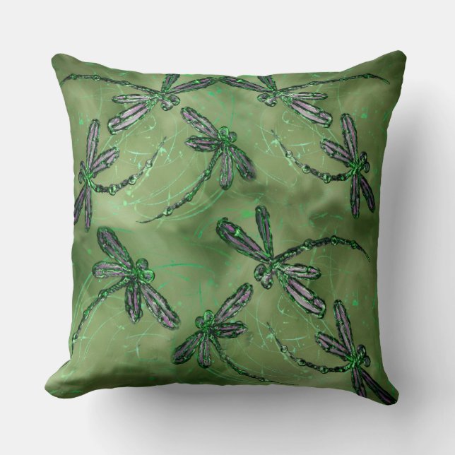 Purple Winged Dragonflies on Soft Green Cushion (Front)