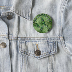 Purple Winged Dragonflies on Soft Lime Green 6 Cm Round Badge
