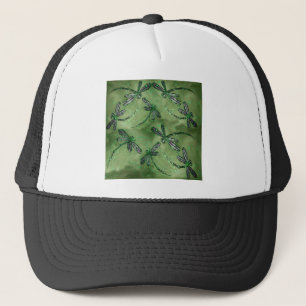 Purple Winged Dragonflies on Soft Lime Green Trucker Hat