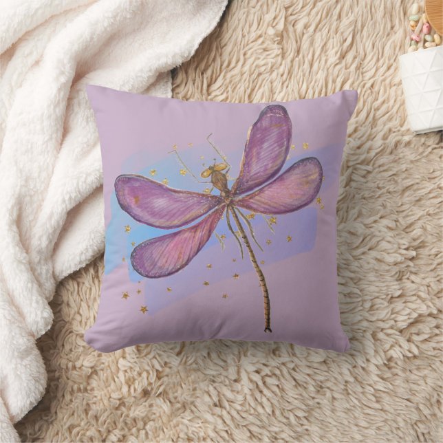 Purple Winged Watercolor Dragonfly Cushion (Blanket)