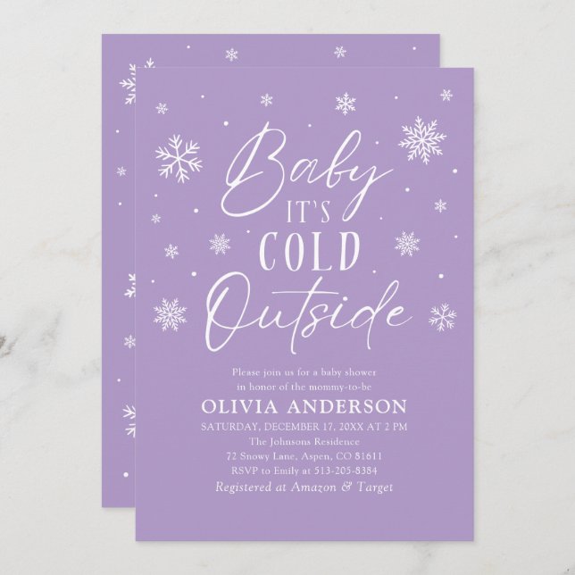 Purple Winter Baby It's Cold Outside Baby Shower Invitation (Front/Back)