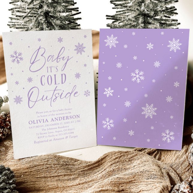 Purple Winter Baby It's Cold Outside Baby Shower Invitation (Purple Winter Baby It's Cold Outside Baby Shower Invitation)