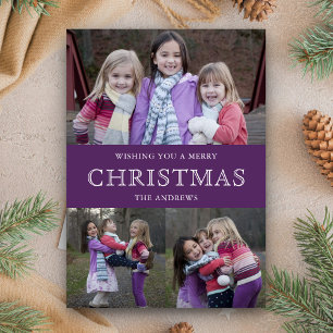 Purple Winter Christmas Photo Collage Holiday Card