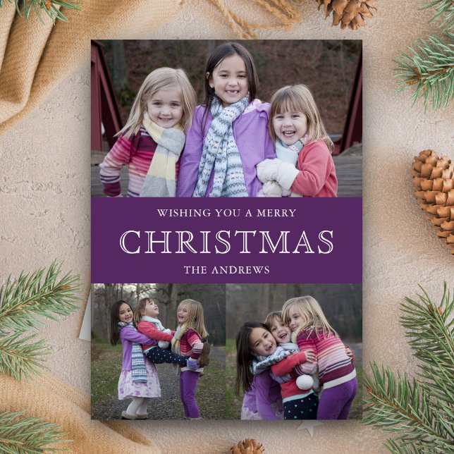 Purple Winter Christmas Photo Collage Holiday Card (Creator Uploaded)