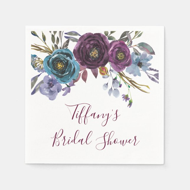 Purple Winter Floral Elegant Bridal Shower Napkin (Front)