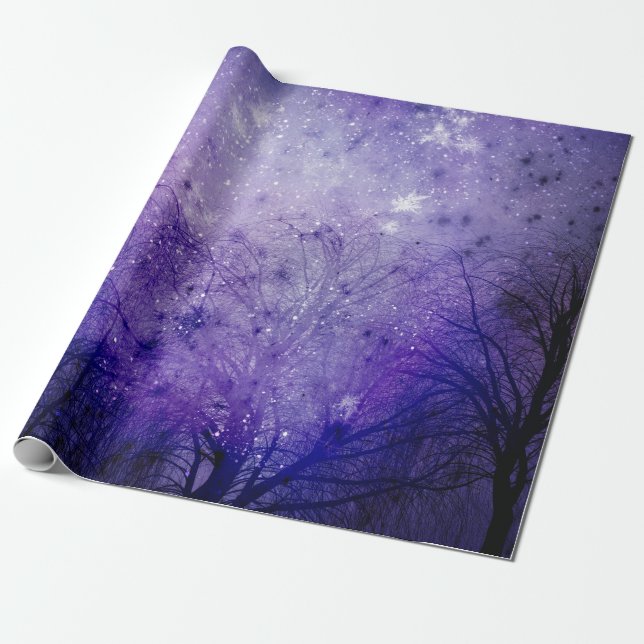 Purple Winter Forest Wrapping Paper (Unrolled)
