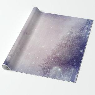 Purple Winter Pine Tree Forest Decoupage Wrapping Paper
