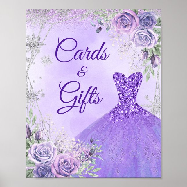 Purple Winter Snowflake Mis Quince Cards Gifts Poster (Front)